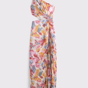Abercrombie and Fitch Giselle Pleated One-Shoulder Cutout Maxi Dress